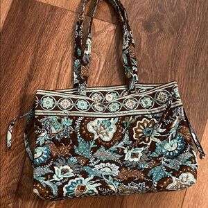 Floral Brown and Blue Tote Bag